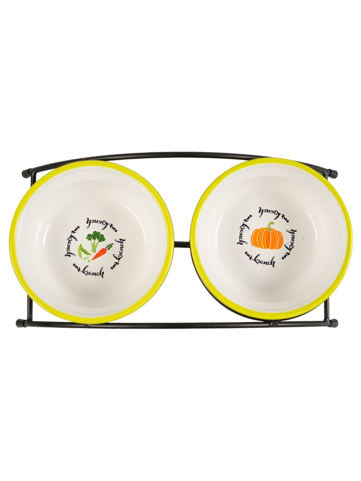 Миски Mr.Kranch на подставке для собак и кошек двойные 2x290 мл летние овощи, салатовые