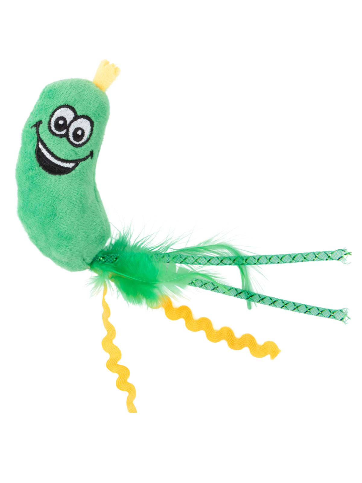 Игрушка Mr.Kranch для кошек Огурчик плюшевая с кошачьей мятой и перышками 17 см зеленая