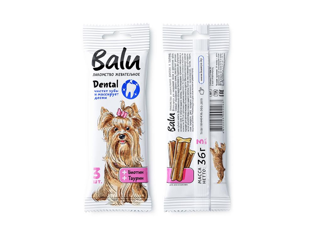 Balu Лакомство жевательное BALU с биотином, таурином для собак, мультивитаминные палочки для чистки зубов, 36 г, 3 палочки