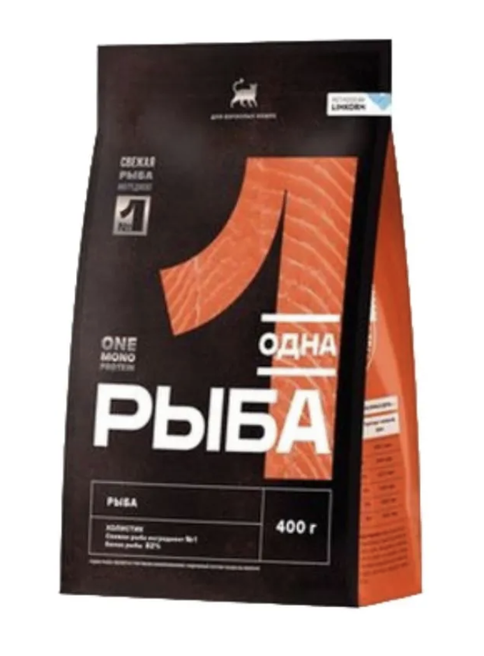 Одно Мясо сухой полнорационный корм для взрослых кошек с рыбой 0,4 кг