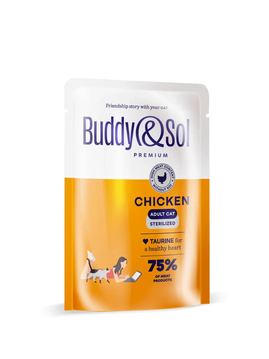 Buddy&Sol Влажный корм для стерил. кошек с курицей в соусе 85г