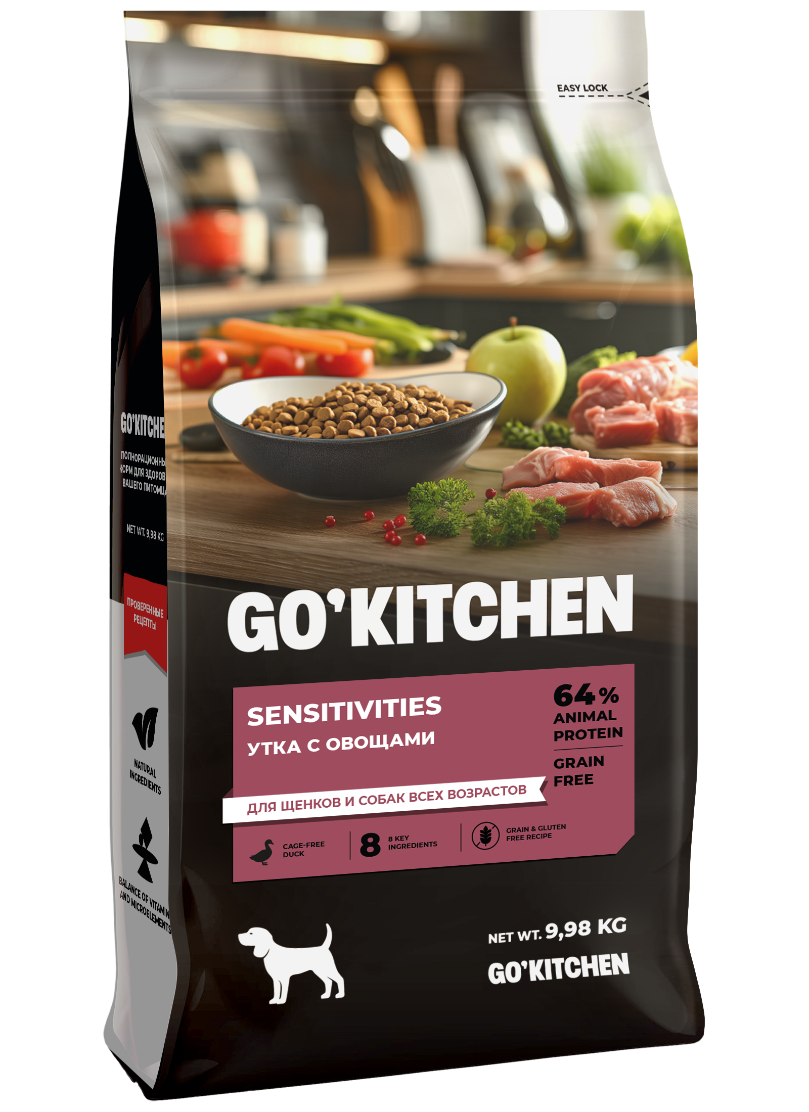 GO'KITCHEN Сухой беззерновой корм Sensitive для собак с уткой 9,98 кг 4640201673540
