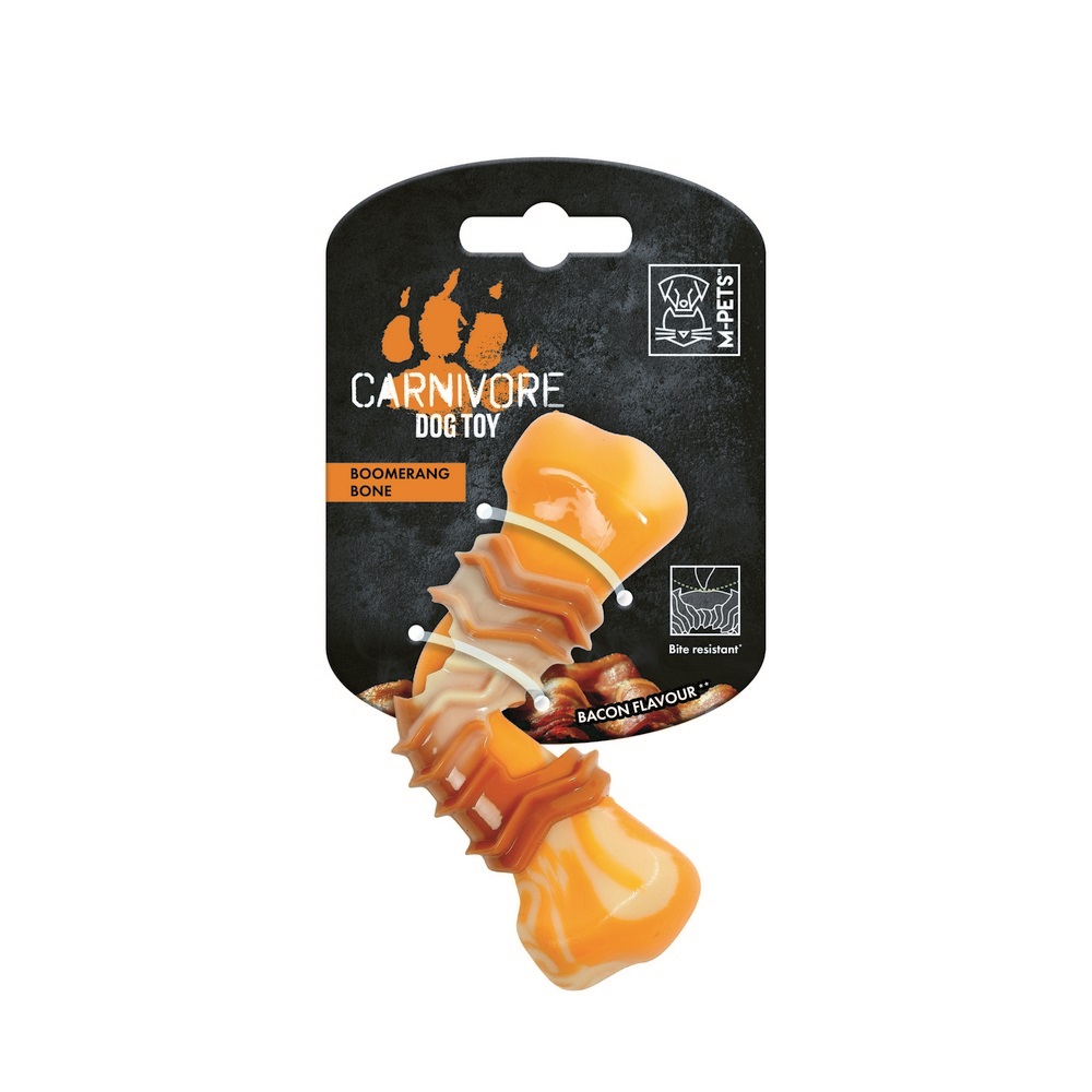 Игрушка для собак Карнивор кость бумеранг, вкус бекона, желтая 12.5 x 6.1 x 3.7 см MPets 10650299