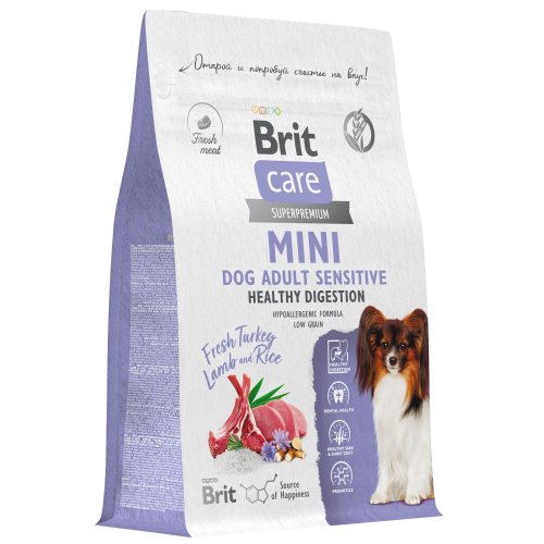 Brit Care Mini Adult Sensitive Healthy Digestion сухой корм для взрослых собак мелких пород, с индейкой и ягненком,0.4кг 6010742