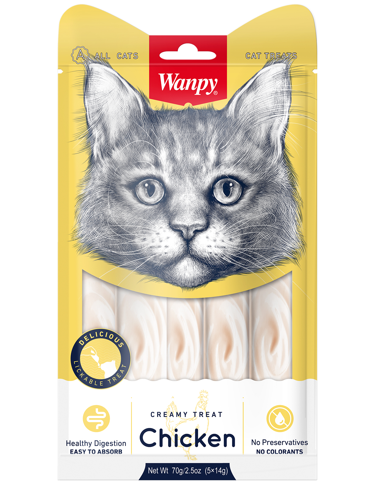 Wanpy Cat Лакомство для кошек нежное пюре из курицы 70 г