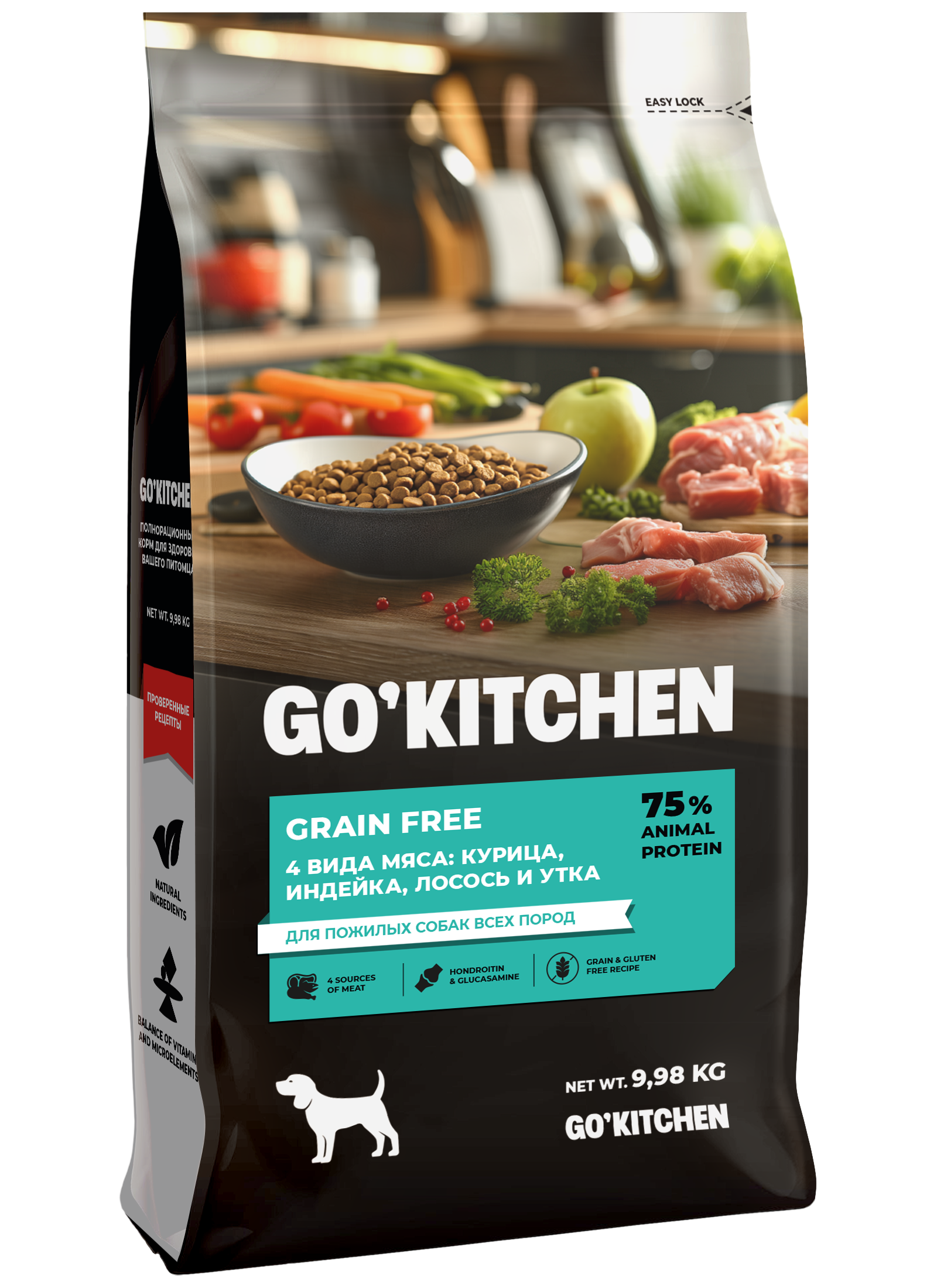GO'KITCHEN Сухой корм  для пожилых собак всех пород с курицей 9.98кг 4640201677142