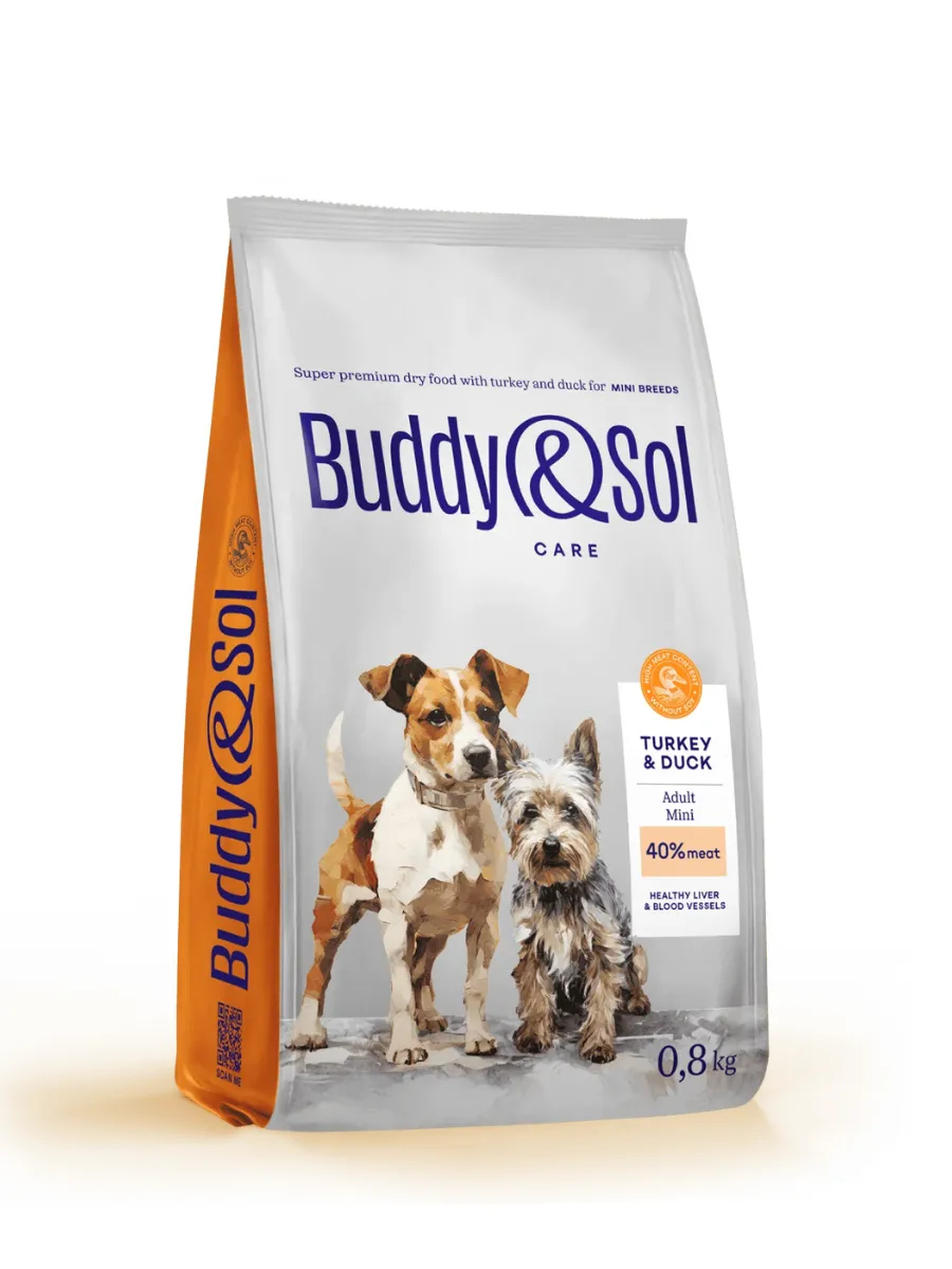 Buddy&Sol Care Сухой корм с индейкой и уткой для собак мелких пород 0,8кг