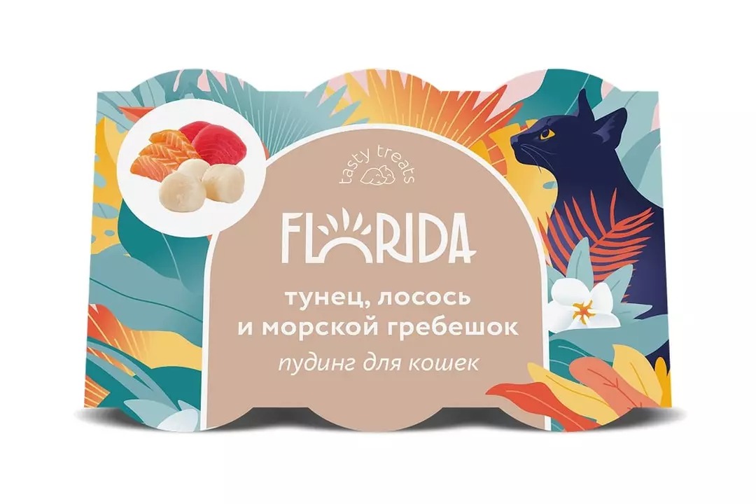 FLORIDA Лакомство пудинг для кошек с тунцом и морским гребешком 6 шт 4605977286738