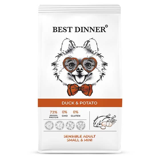 Бест Dinner Эдалт  Сенстибл Мини с Уткой и Картофелем (сухой корм д/собак) - 1,5 кг