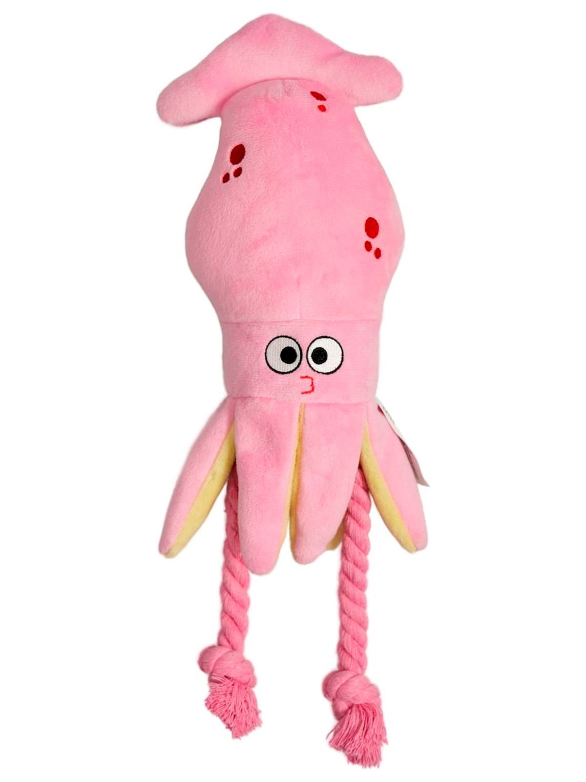 Игрушка Mr.Kranch для собак Кальмар плюшевая с канатиками и пищалкой 26 см розовая