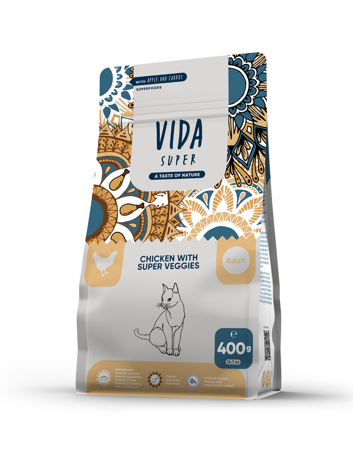 Сухой корм VIDA SUPER для для взрослых кошек из курицы с овощами 400 г