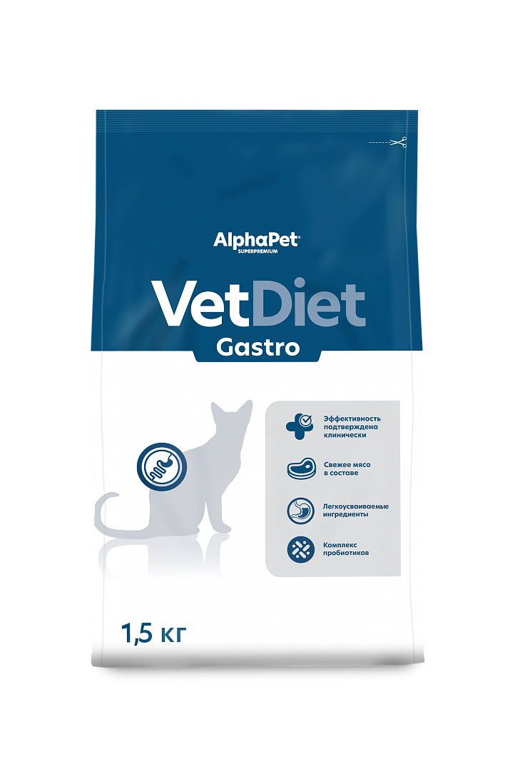 AlphaPet VetDiet Gastro (АльфаПет Гастро) Сухой корм для кошек при расстройствах пищeварения 1,5 кг