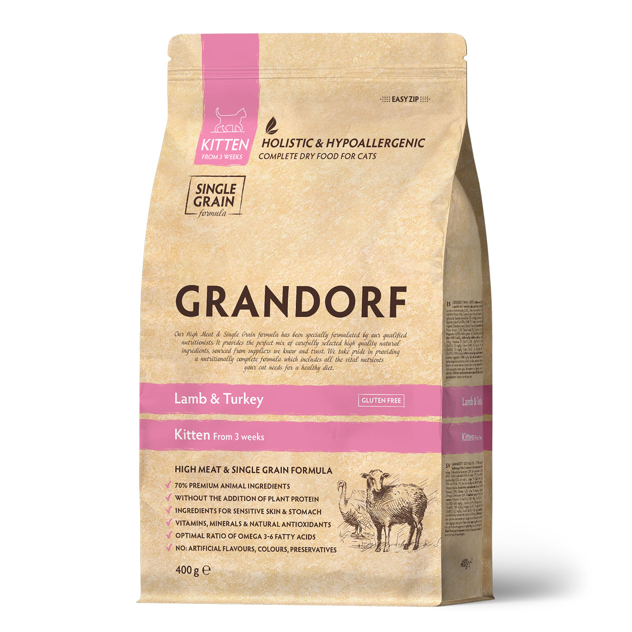 Grandorf Сухой корм для котят с ягненком и индейкой 400 грамм 5407007851195