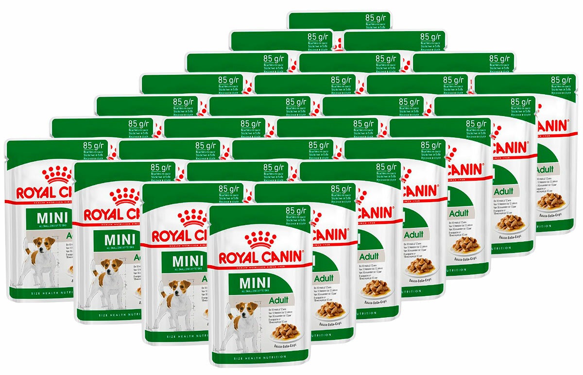 Влажный корм Royal Canin Mini Adult для взрослых собак мелких размеров от 10 месяцев, кусочки в соусе 85гр-28шт