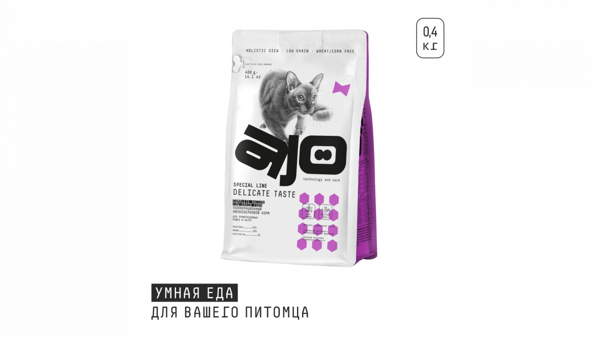 Ajo Сухой корм для привередливых кошек и котят Delicate Taste с индейкой 400 гр 4630169560273
