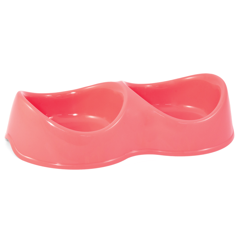 Gamma Миска пластиковая двойная "Бисквит", коралловая, 2*0,2л