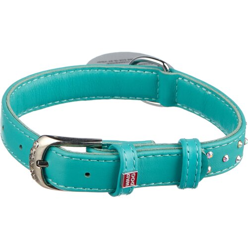 Ошейник для собак WAUDOG Glamour, с QR-паспортом, кожаный, с клеевыми стразами (XS, 9мм, 18-21см, ментоловый)