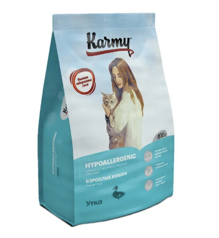 KARMY Сухой корм для кошек склонных к аллергии с уткой 400 гр