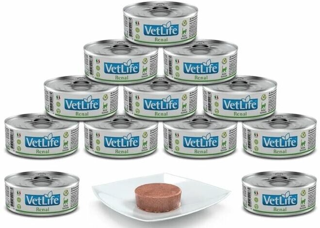 Влажный корм для кошек Farmina Vet life Renal, при почечной недостаточности, ветеринарная диета, лечебный, 85г-12шт