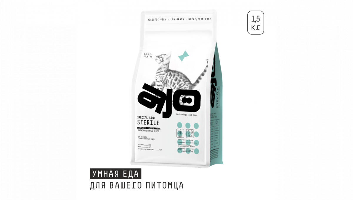 Ajo Сухой корм для стерилизованных кошек Sterile с индейкой 1,5 кг 4630169560136
