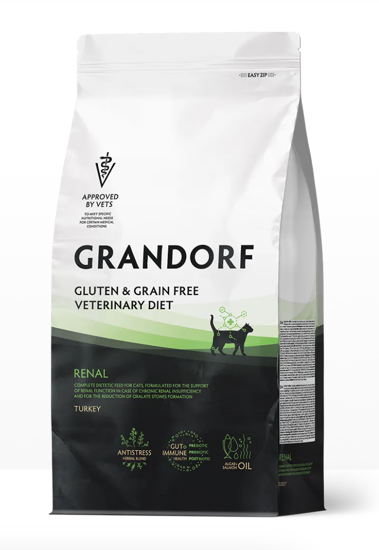 GRANDORF VET Полнорационный диетический корм для кошек Полнорационный диетический корм для кошек "Grandorf Veterinary Diet Cat Renal" (Грандорф Ренал) для поддержки функции почек при ХБН 0,4 кг