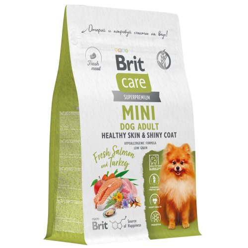 Brit Care BRIT CARE Mini, Сухой корм с лос и инд д/вз.cоб.мин.п,"Adult.Healthy Skin&Shiny Coat",1.5 кг,5079179