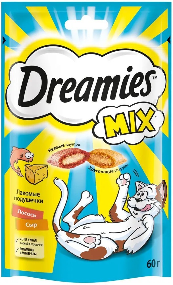 DREAMIES Лакомство для кошек "Dreamies" (Дримс) с лососем и сыром 60 г