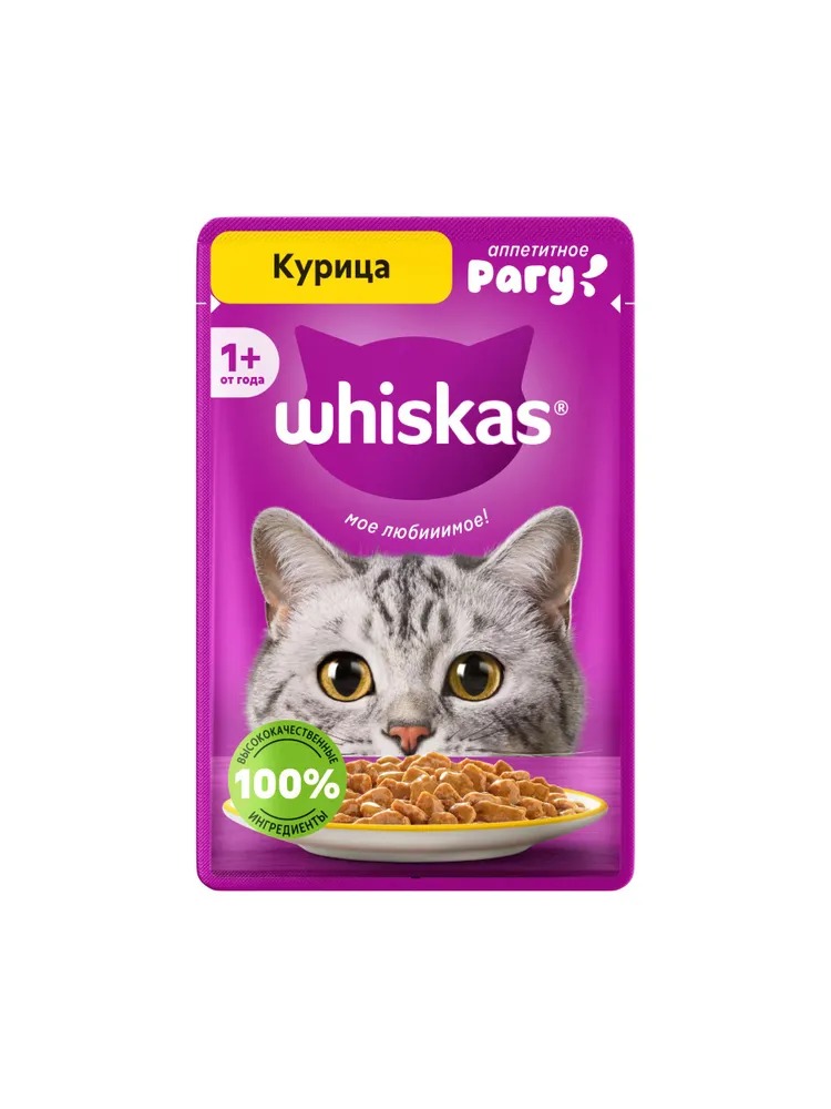 WHISKAS Влажный корм для кошек рагу, курица, 75гр