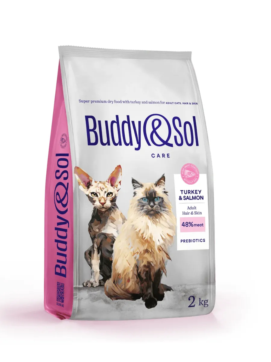 Buddy&Sol Care Сухой корм с индейкой для кошек с чувствительной кожей 2кг