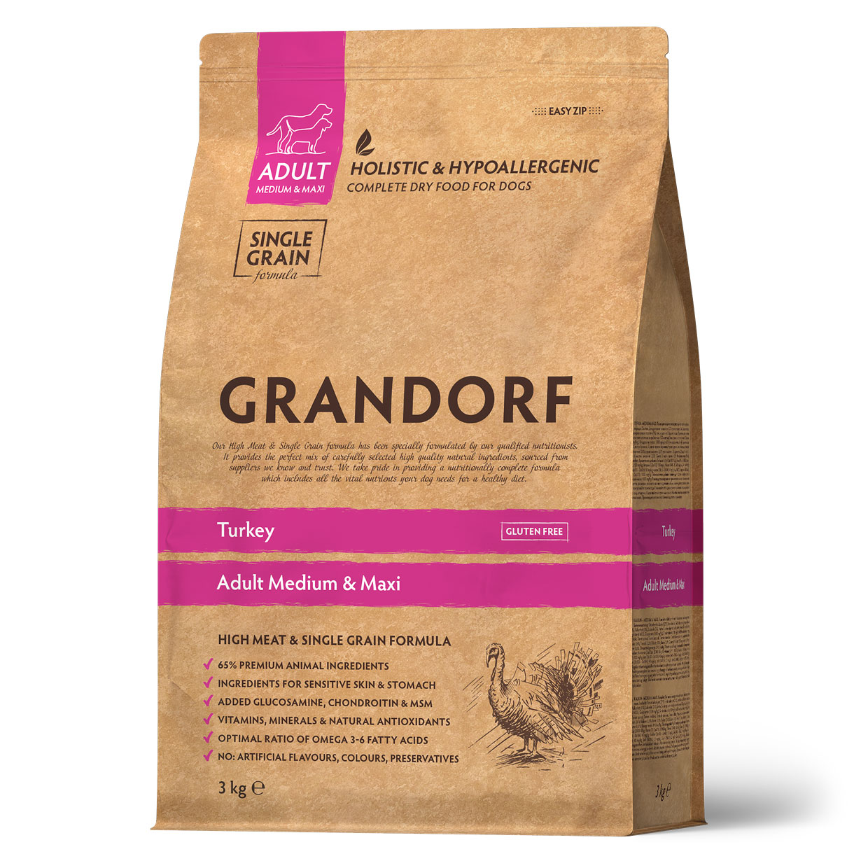 Grandorf Сухой корм для средних собак с индейкой 3 кг 5407007851157
