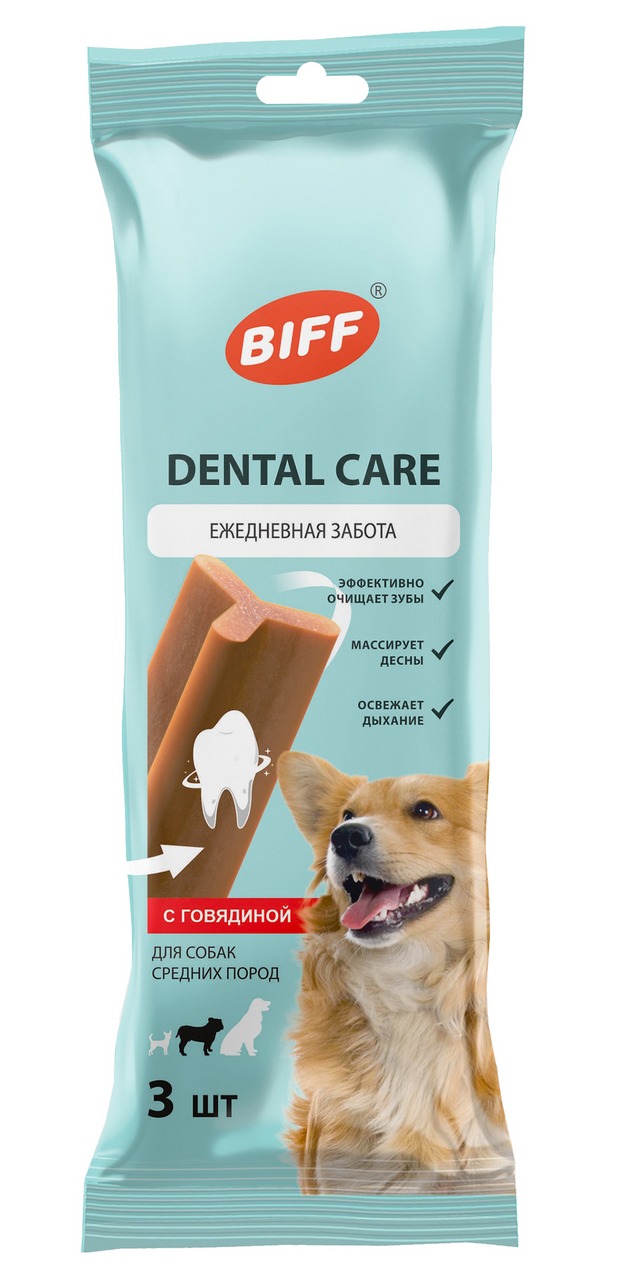 TiTBiT Biff Dental Care Жевательный снек для собак средних пород, с говядиной, 77 г
