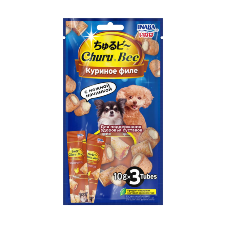 INABA Churu Bee лак-во д/собак запеч. трубочки Куриное филе для суставов 10г*3шт Инаба RUD1002