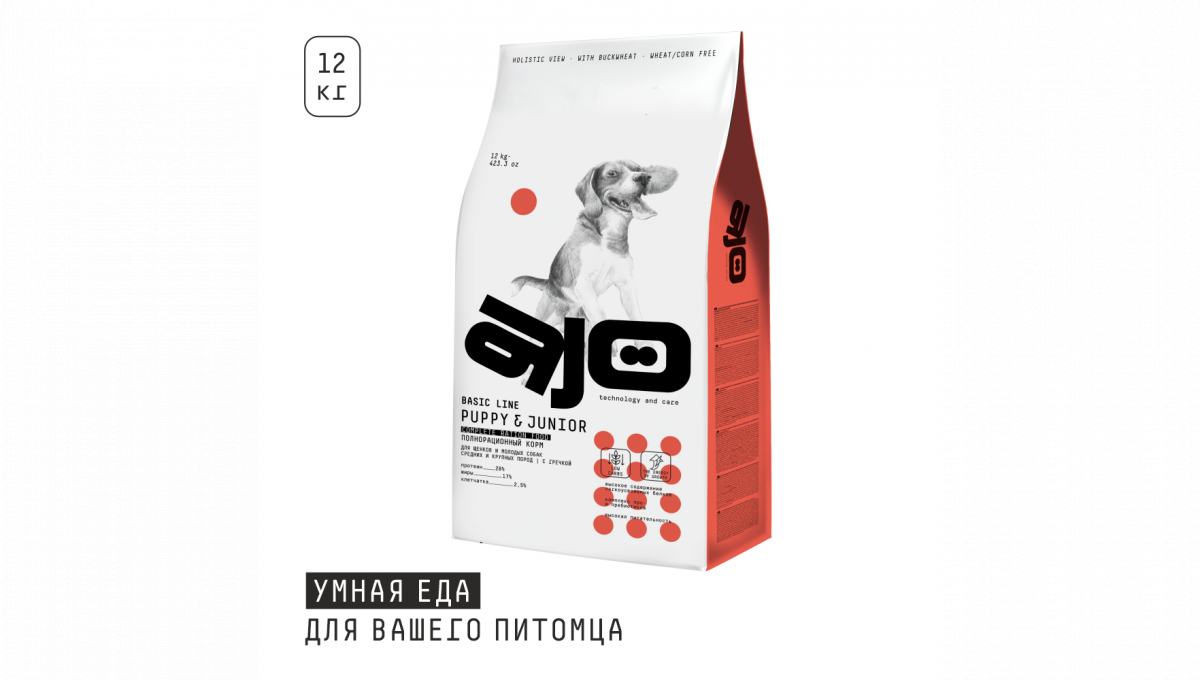 Ajo Сухой корм для щенков средних пород Medium puppy&junior с индейкой 12 кг 4630169560464