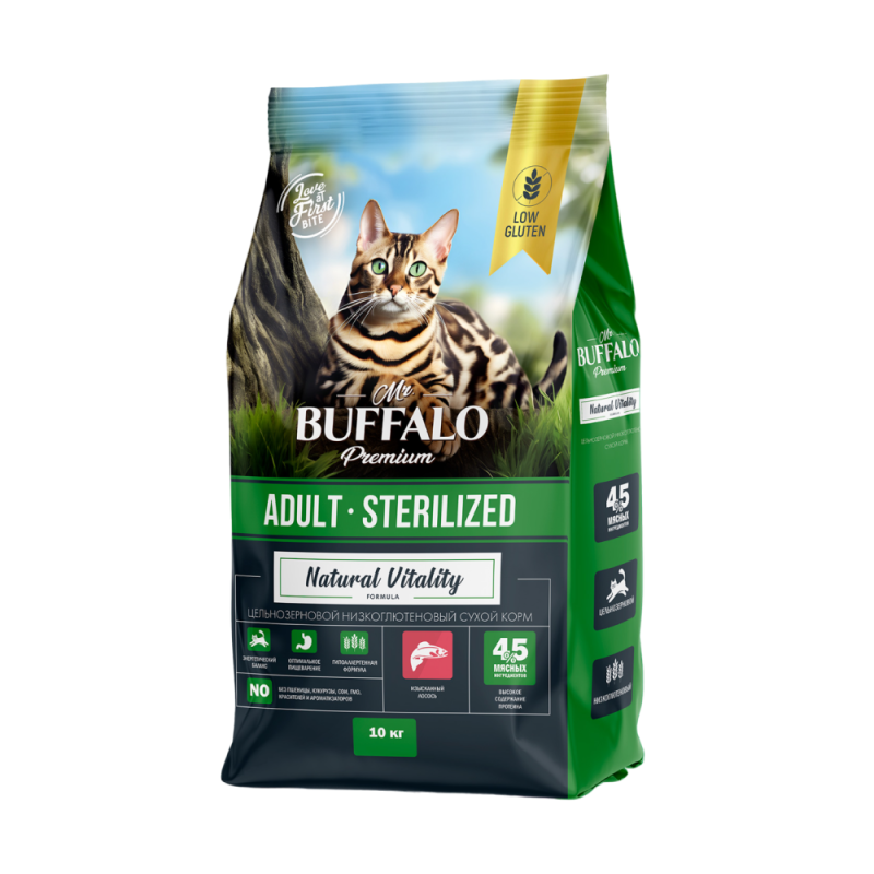 Mr.BUFFALO MR.BUFFALO STERILIZED 10 кг сухой корм для кошек лосось