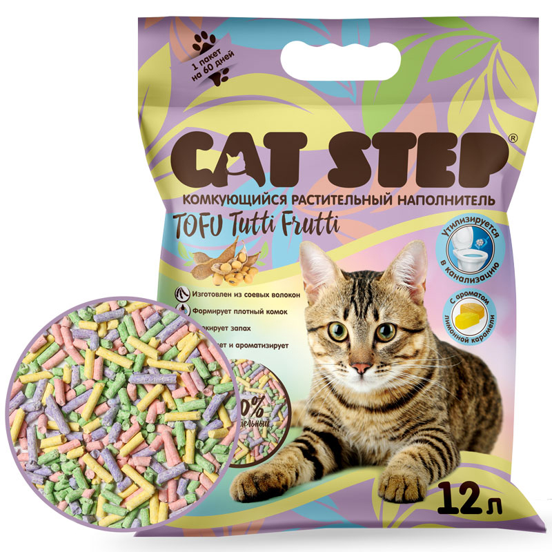 CAT STEP Tofu Tutti Frutti Наполнитель растительный комкующийся 12л 4680384052664