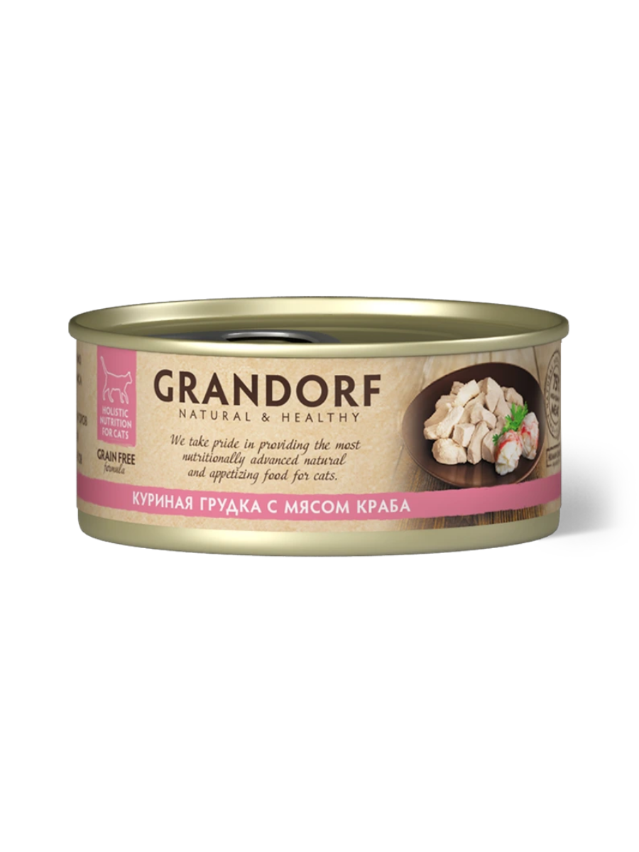 Grandorf Влажный корм для кошек всех возрастов, куриная грудка и мясо краба, 70гр - 1шт 5404009512642