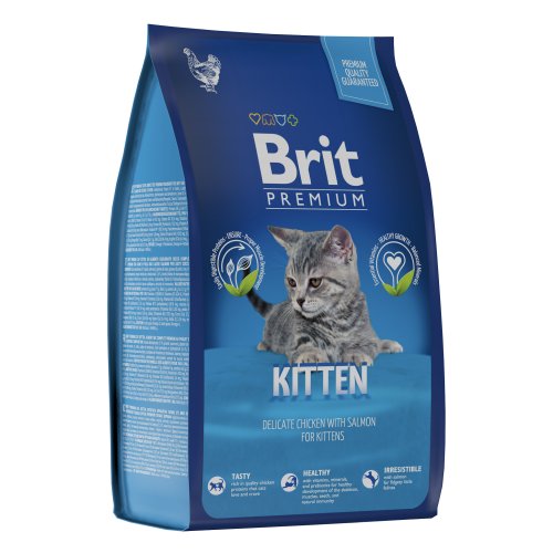 Брит Premium Cat Kitten сухой корм премиум класса с курицей и лососем для котят 8 кг 5049684