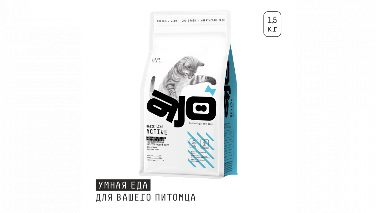 Ajo Сухой корм для взрослых кошек Active с индейкой 1,5 кг 4630169560068