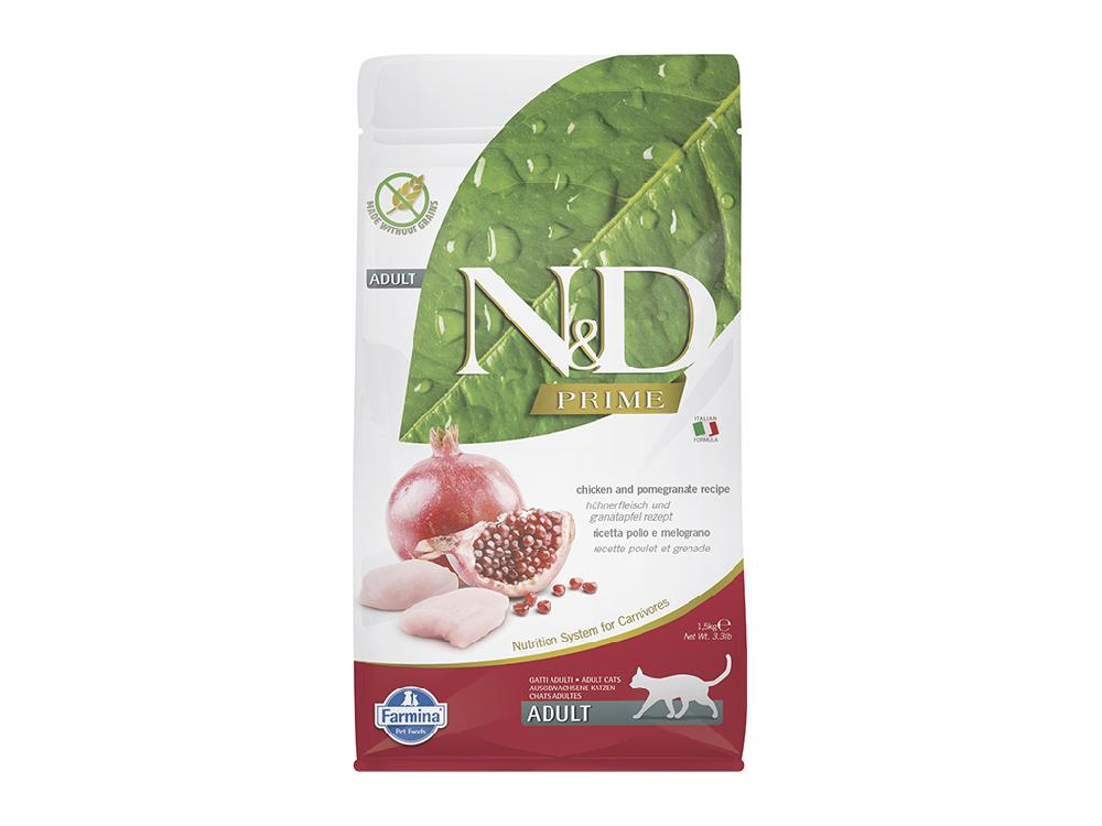 Сухой корм для взрослых кошек Farmina N&D Prime, беззерновой, курица с гранатом, холистик, 1,5 кг