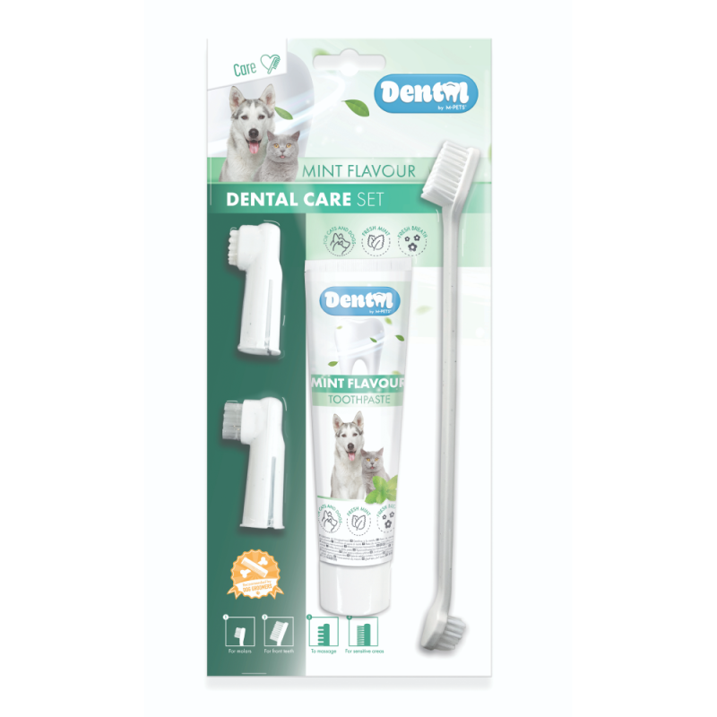 Набор MPets для ухода за зубами собак (паста 100 мл, щётка, напальчники) со вкусом мяты