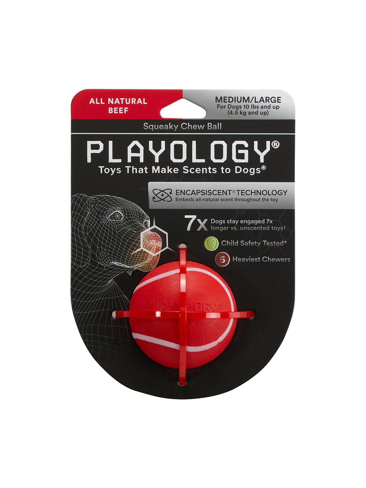 Playology  жевательный мяч SQUEAKY CHEW BALL 6 см для собак мелких и средних пород с пищалкой и с ароматом говядины, цвет красный