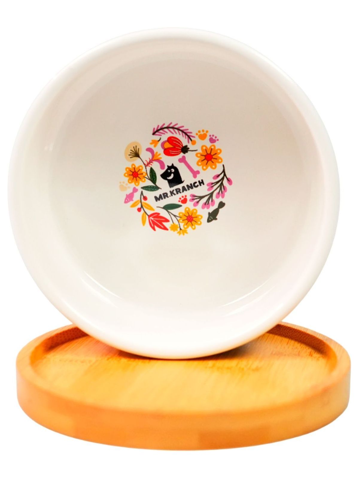 Миска Mr.Kranch Bamboo 340 мл Цветы Прованса керамическая на бамбуковой подставке розовая (35002)