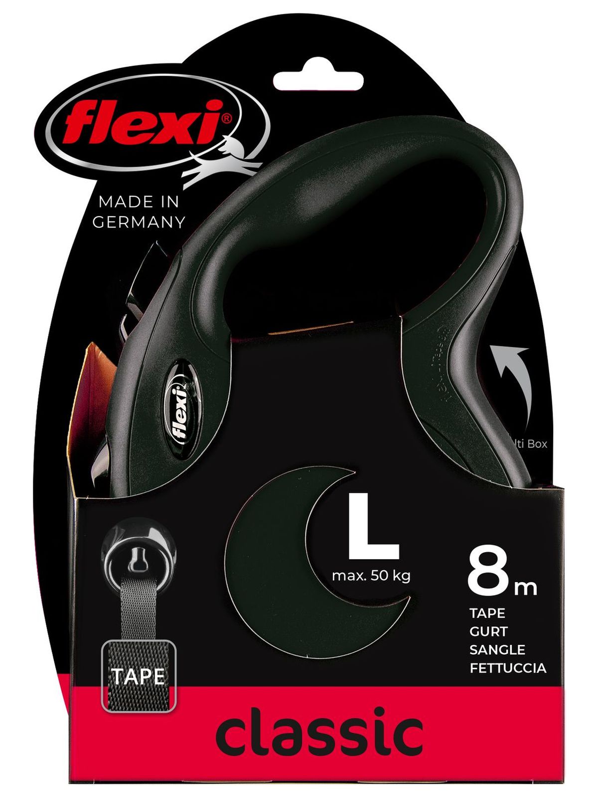 Flexi flexi рулетка New Classic L (до 50 кг) лента 8 м черная