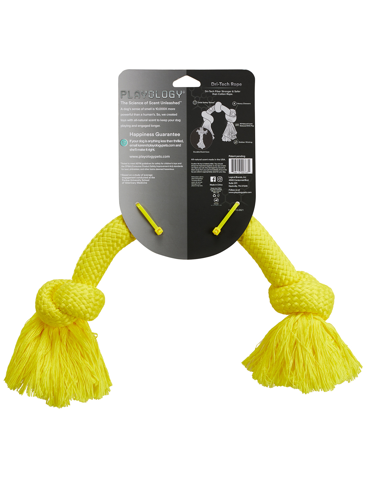 Playology жевательный канат DRI-TECH ROPE для собак средних и крупных пород с ароматом курицы, большой, цвет желтый