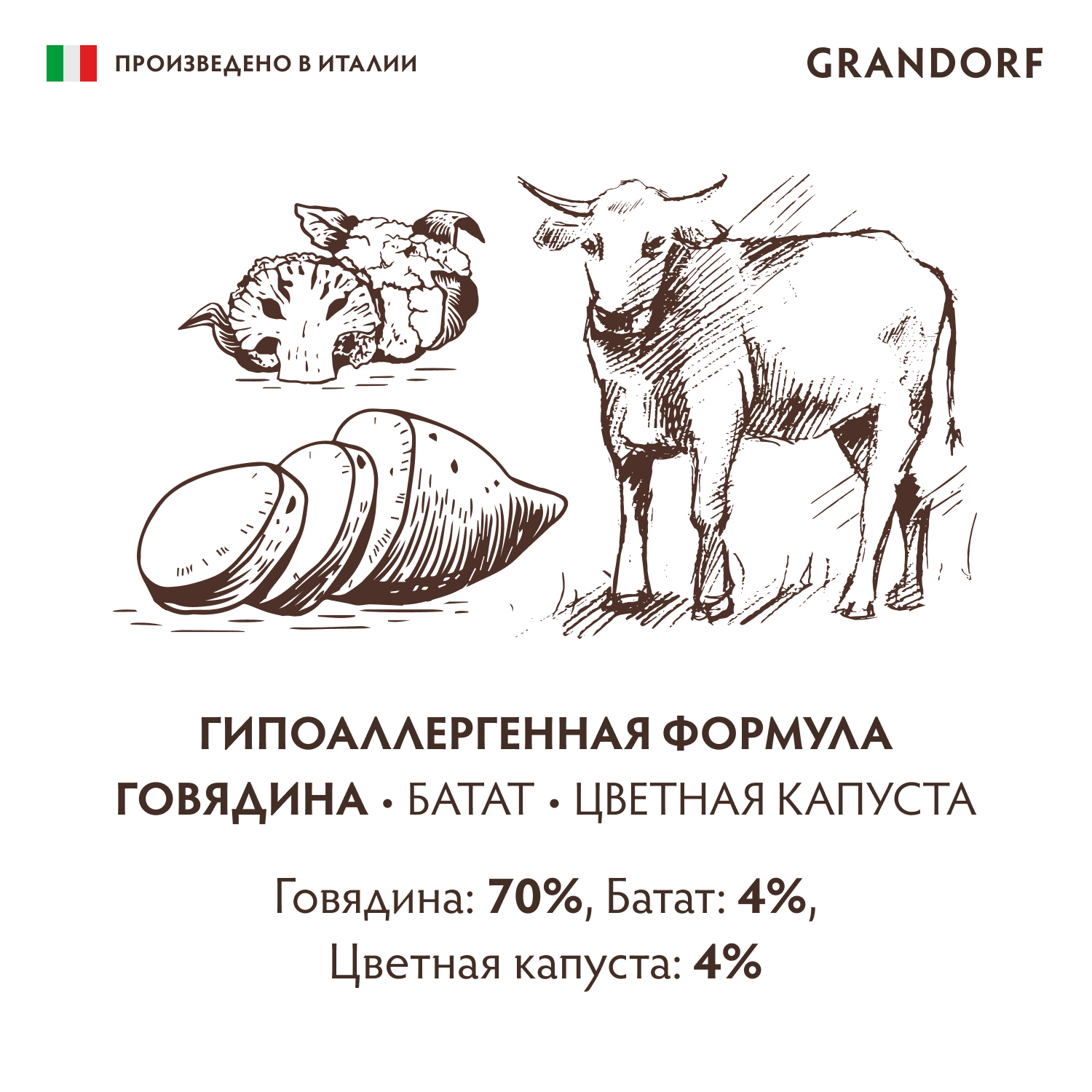 Grandorf GRANDORF Консервы для собак паштет из говядины с бататом 200гр