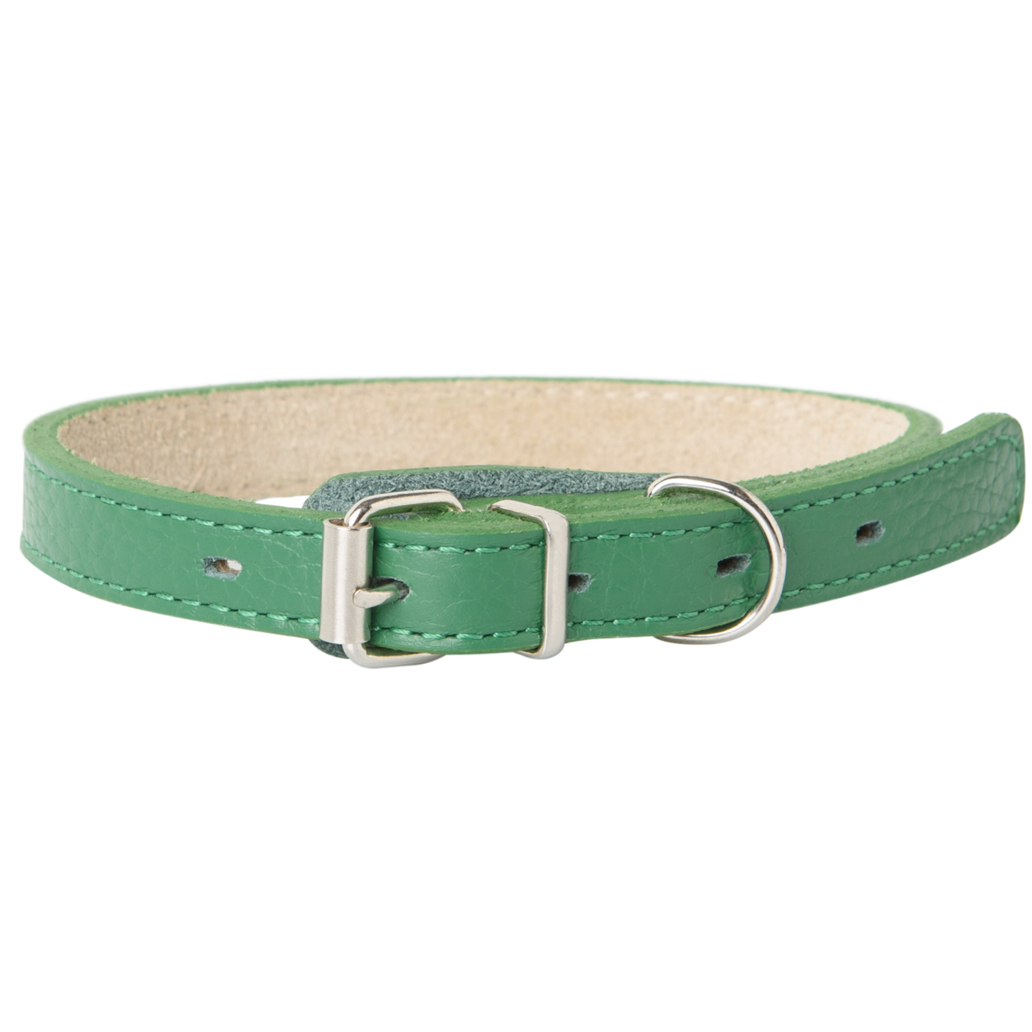Ошейник Mr.Kranch для собак из натуральной кожи прямой, 48-60см, зеленый