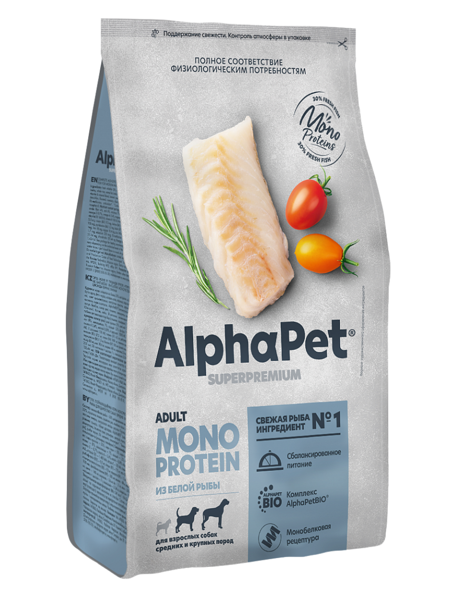 AlphaPet MONOPROTEIN Сухой корм из белой рыбы для собак средних и крупных пород 2 кг 4670064652895
