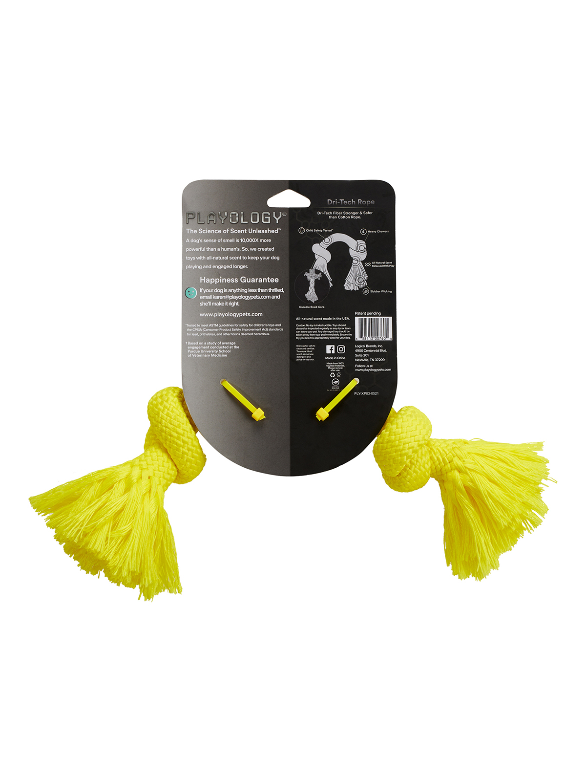 Playology жевательный канат DRI-TECH ROPE для собак средних пород с ароматом курицы, средний, цвет желтый