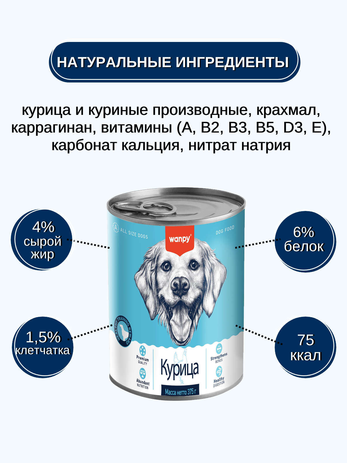 Wanpy Dog Консервы для собак из курицы, 375 г