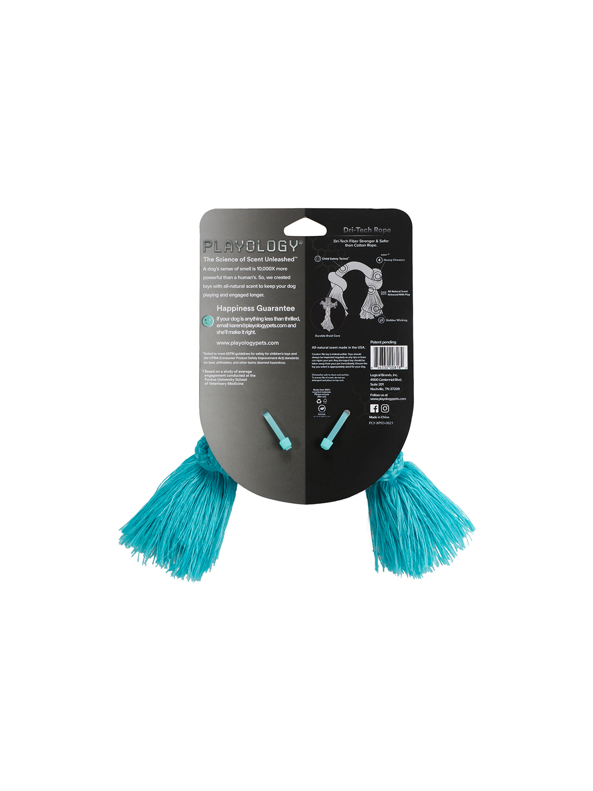 Playology жевательный канат DRI-TECH ROPE для собак мелких пород с ароматом арахиса, маленький, цвет голубой